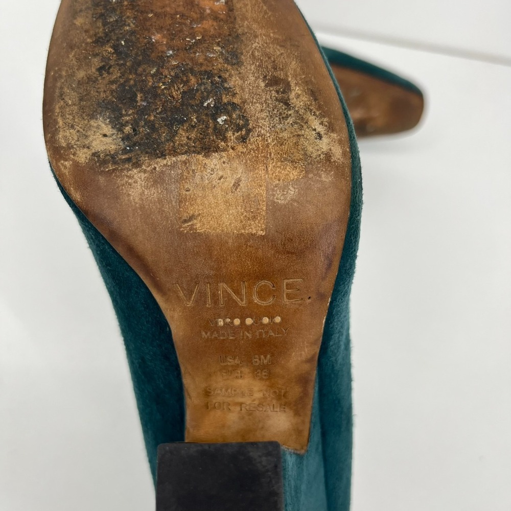 Vince Teal Green Suede Block Heel Pumps - Picture 8 of 9